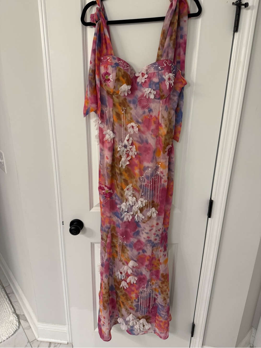 ASOS Pink Watercolor Floral Tie-Shoulder Maxi Dress